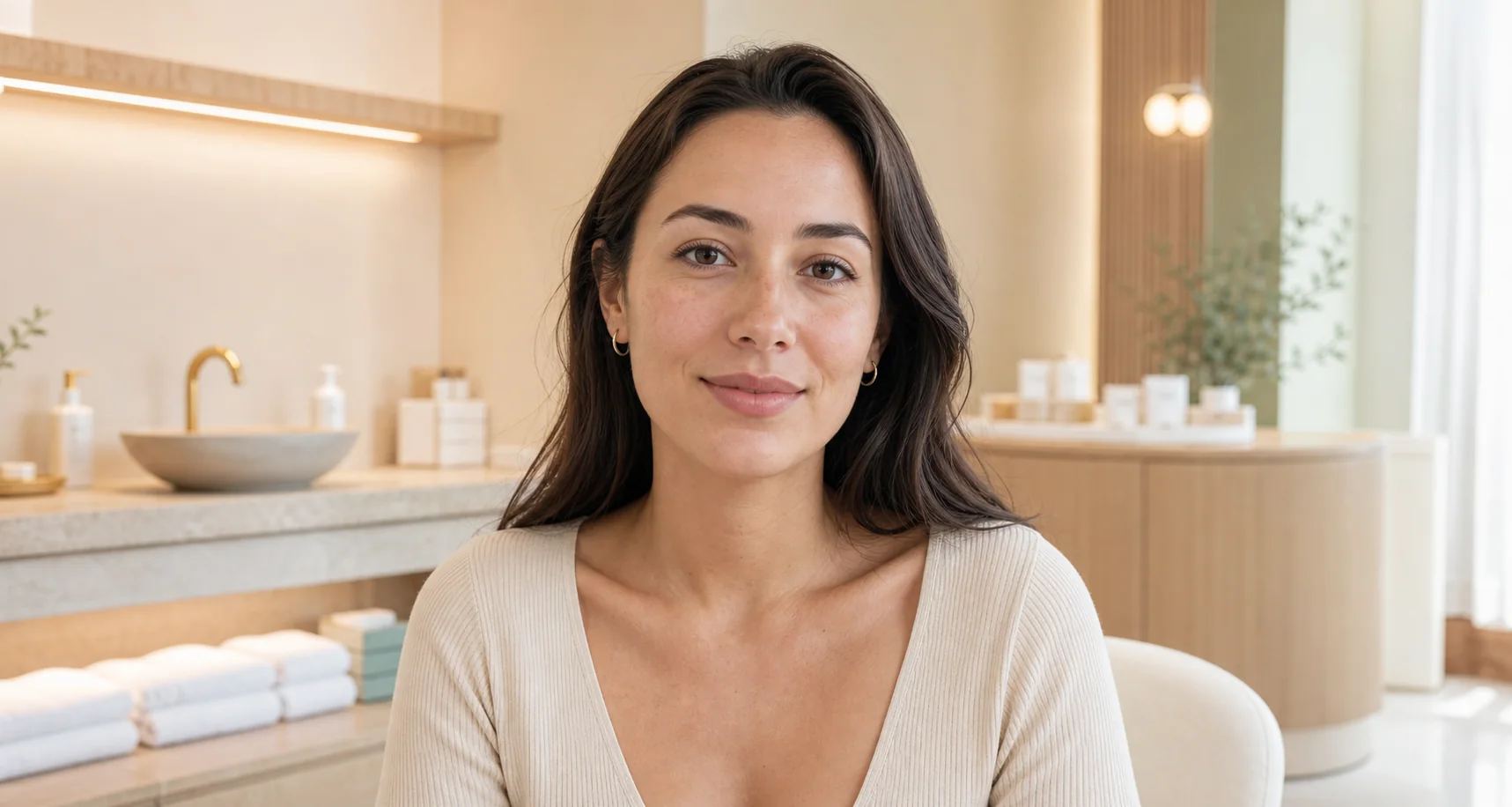 International traveler in an esthetic consultation studio